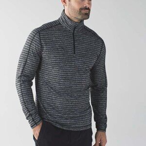 Men Lululemon Surge Warm 1/2 Zip Raven Stripe Black Heathered Black Size Large